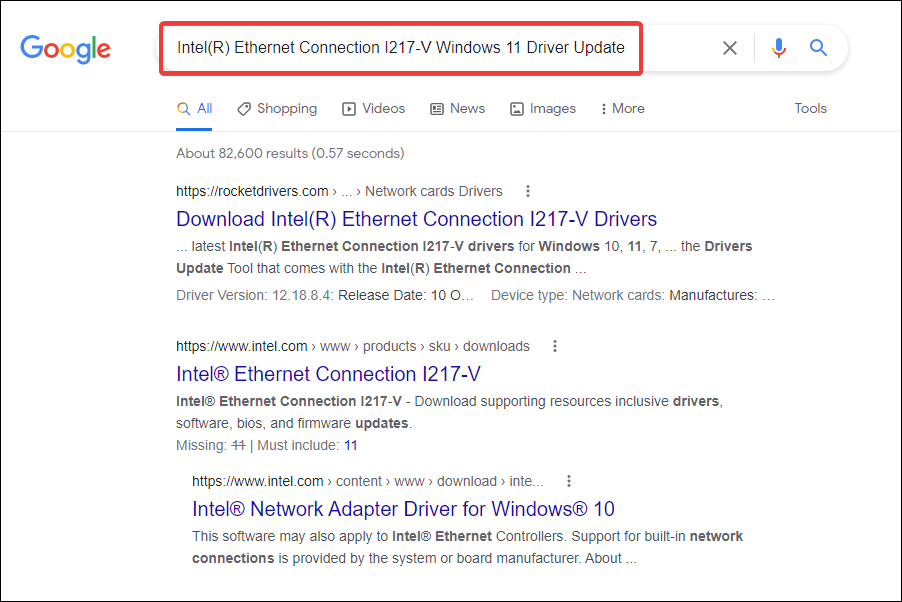 Ethernet driver update in Windows 11