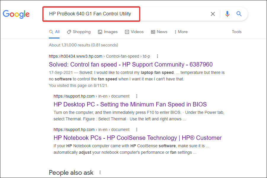 Search for fan control utility in Windows 11