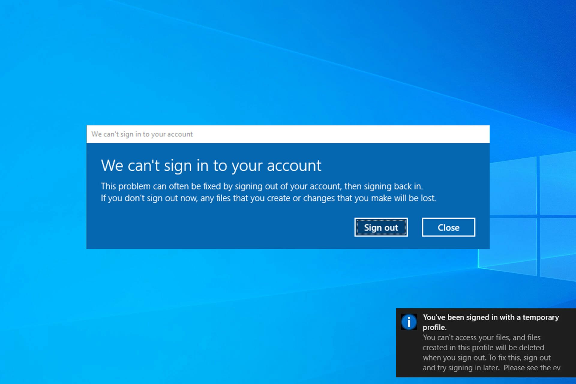 Signed in with a temporary profile error in Windows 10