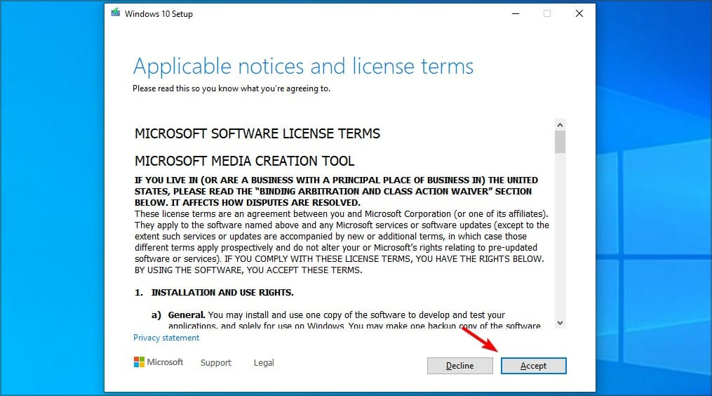 windows 10 accept media creation tool