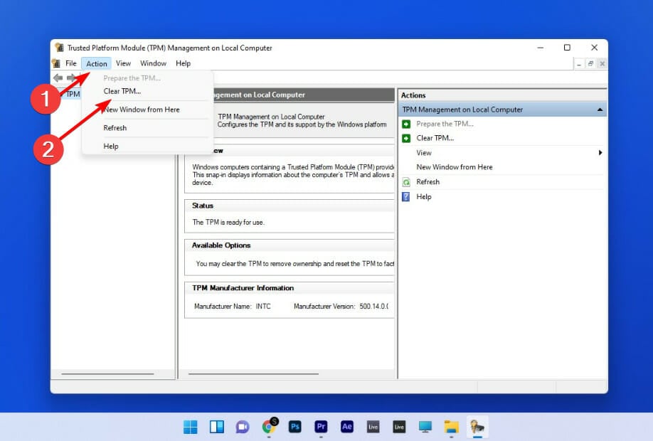 actions clear tpm clear tpm windows 11