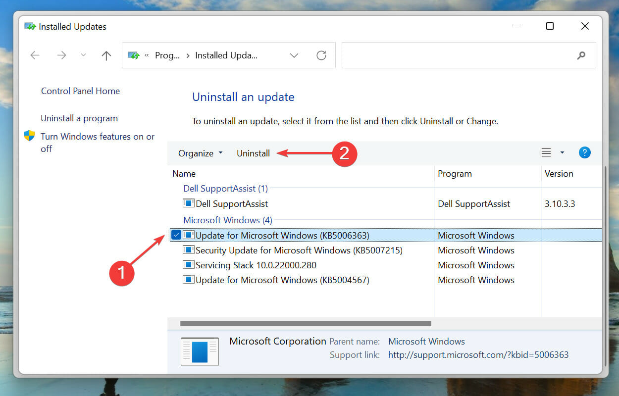 Uninstall recent Windows update to fix hard drive missing in Windows 11 after update