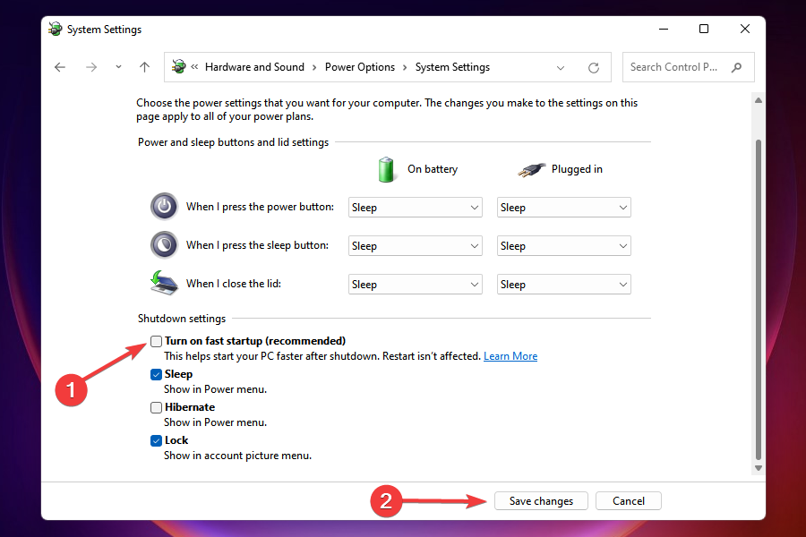 Disable fast startup to fix mouse and keyboard not working in Windows 11