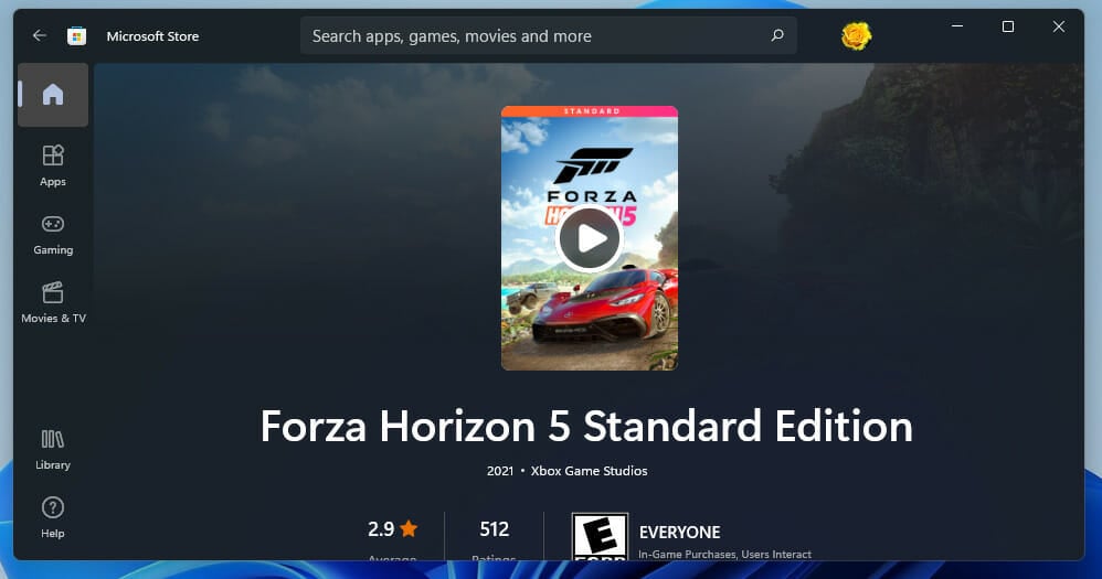 Forza Horizon 5 MS Store page forza horizon 5 windows 11 crashing