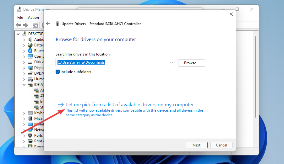 Let me pick from a list of available drivers option dpc watchdog violation windows 11