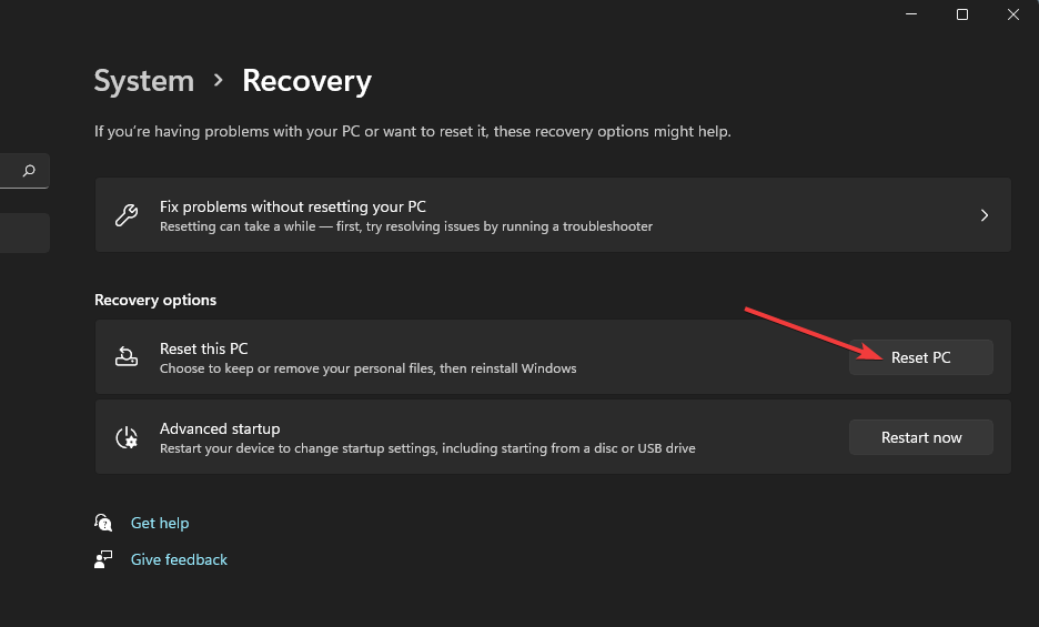 The Reset PC option ntfs file system error windows 11