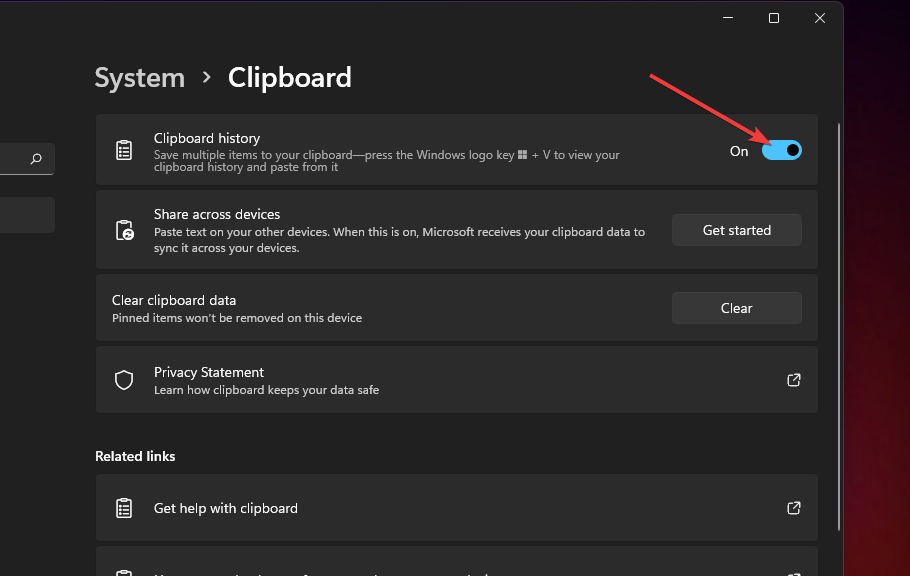 The Clipboard history setting windows 11 clipboard history not working