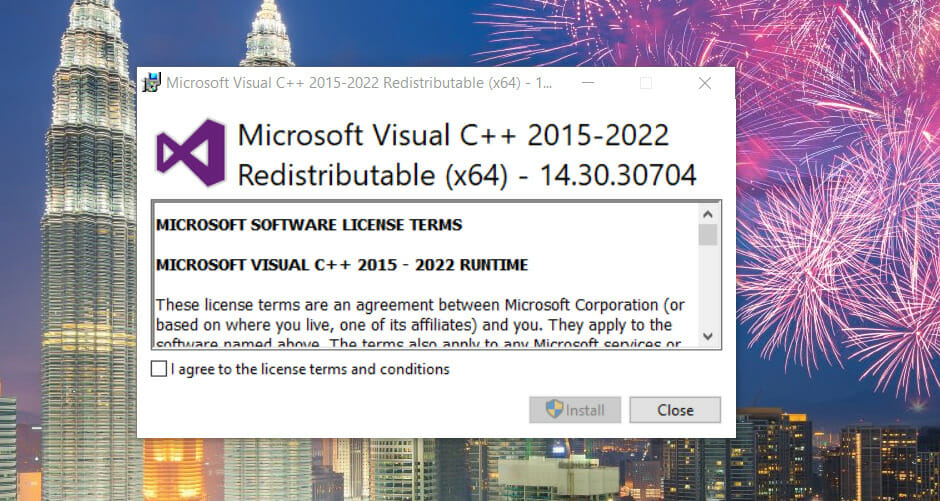 The Visual C++ window forza horizon 5 windows 11 crashing