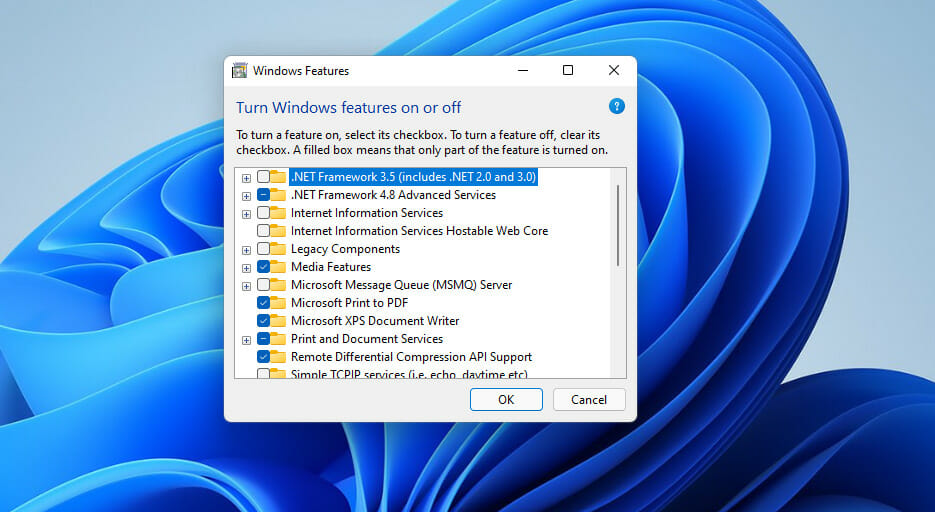 turn windows features on and off
