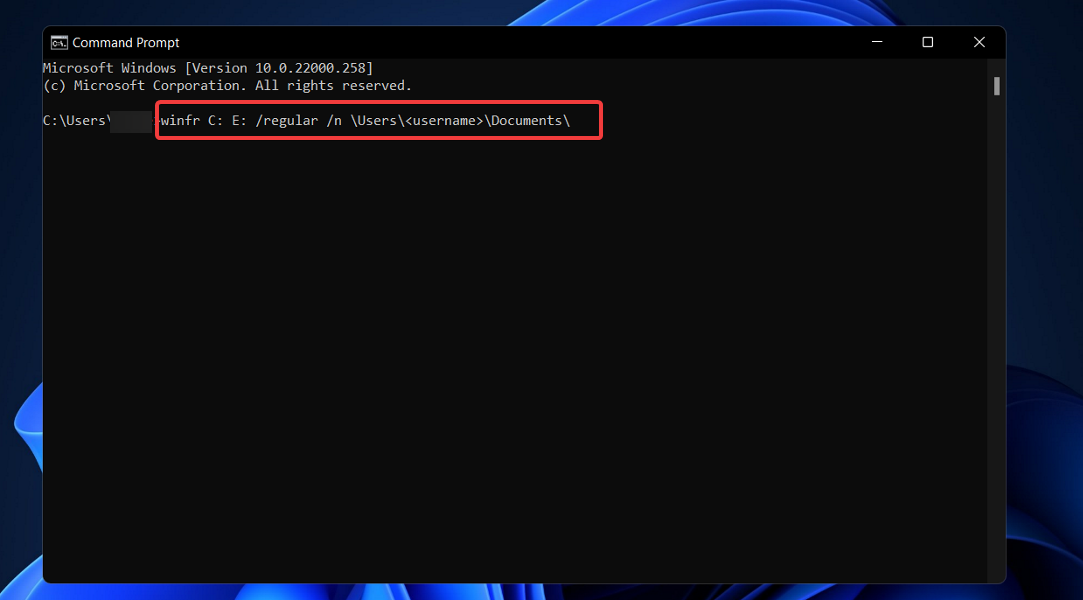 winfr command  recover deleted files windows 11