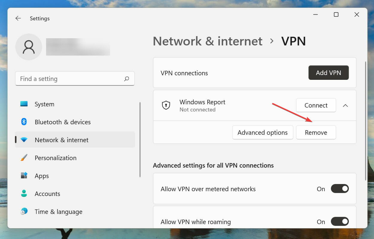 Remove VPN to fix the Windows can't connect to this network error