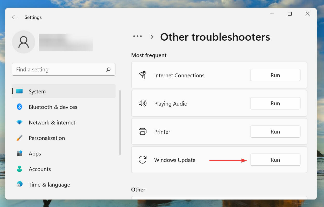Run Windows Update troubleshooter to fix install error 0x8007012a