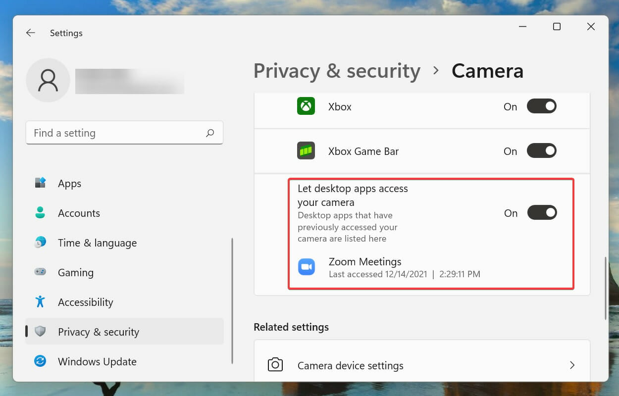 Enable permissions to fix Zoom is unable to detect camera in Windows 10 / 11