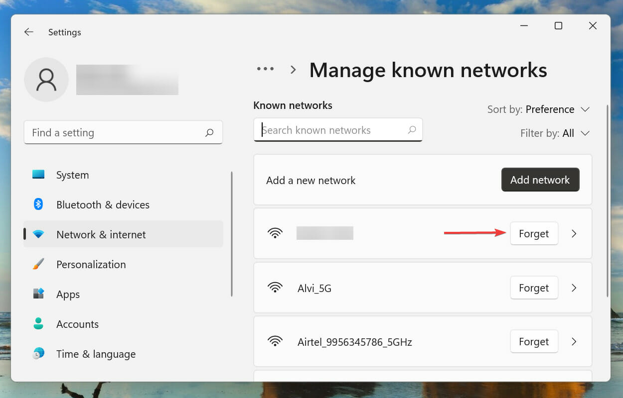 Forget network to fix Windows 11 can't connect to this network