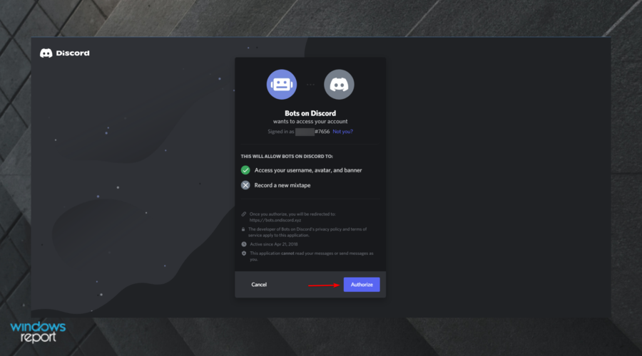authorize bots on discord to access discord account