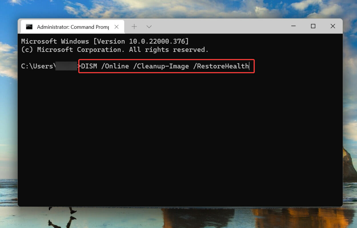 Run DISM to fix windows 11 error code 0x8000ffff