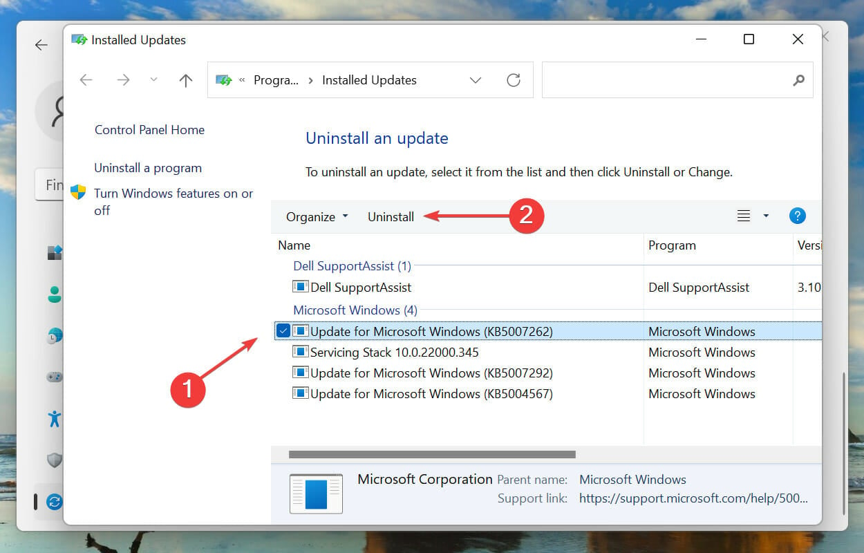 Uninstall Windows update to fix Windows 11 desktop crashing