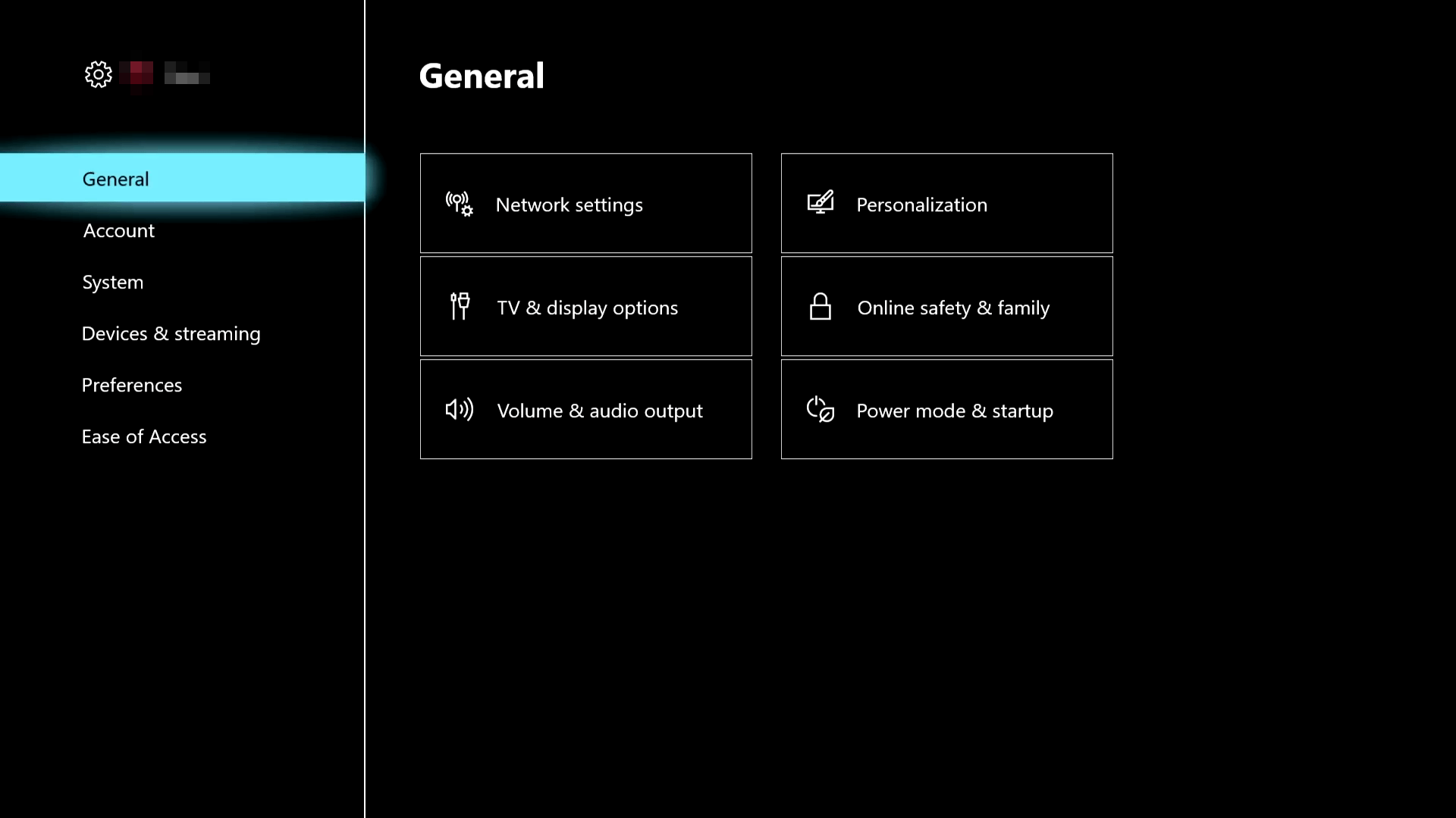general settings xbox
