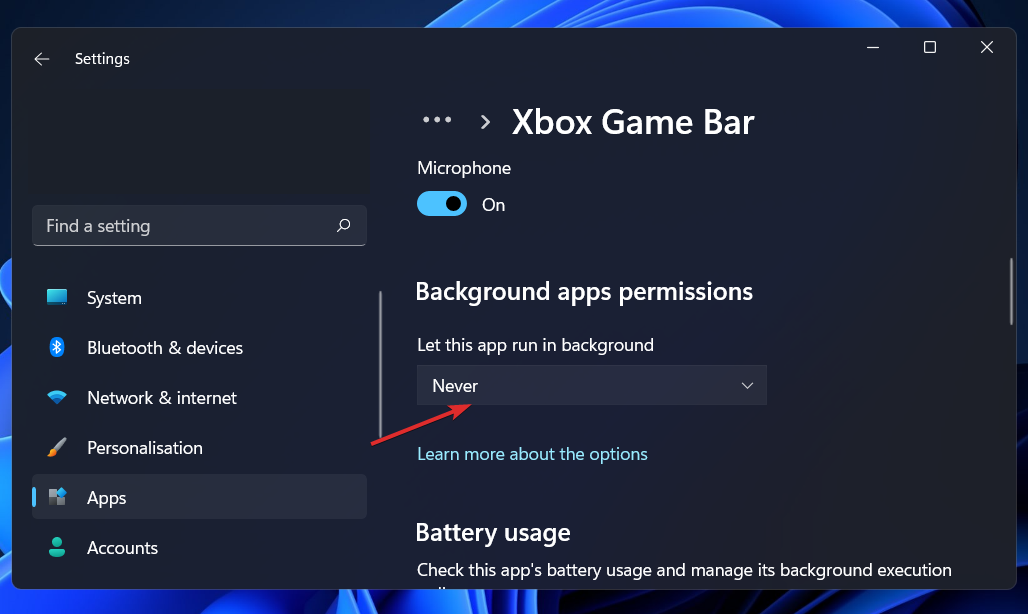 never-bg-process uninstall xbox game bar windows 11
