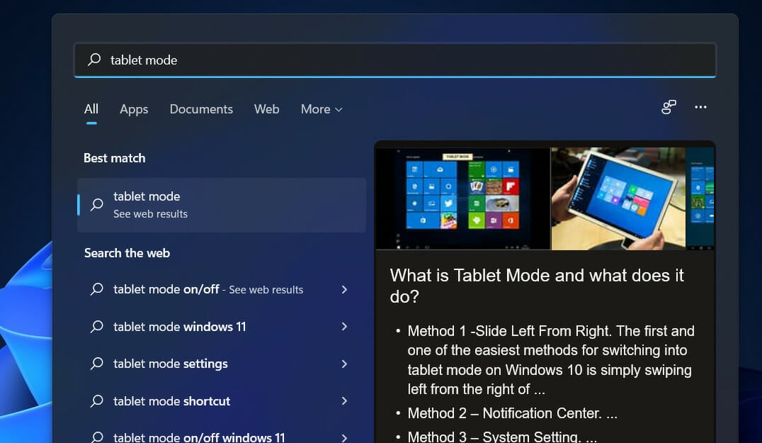 tablet-mode-search windows 11 split screen not working