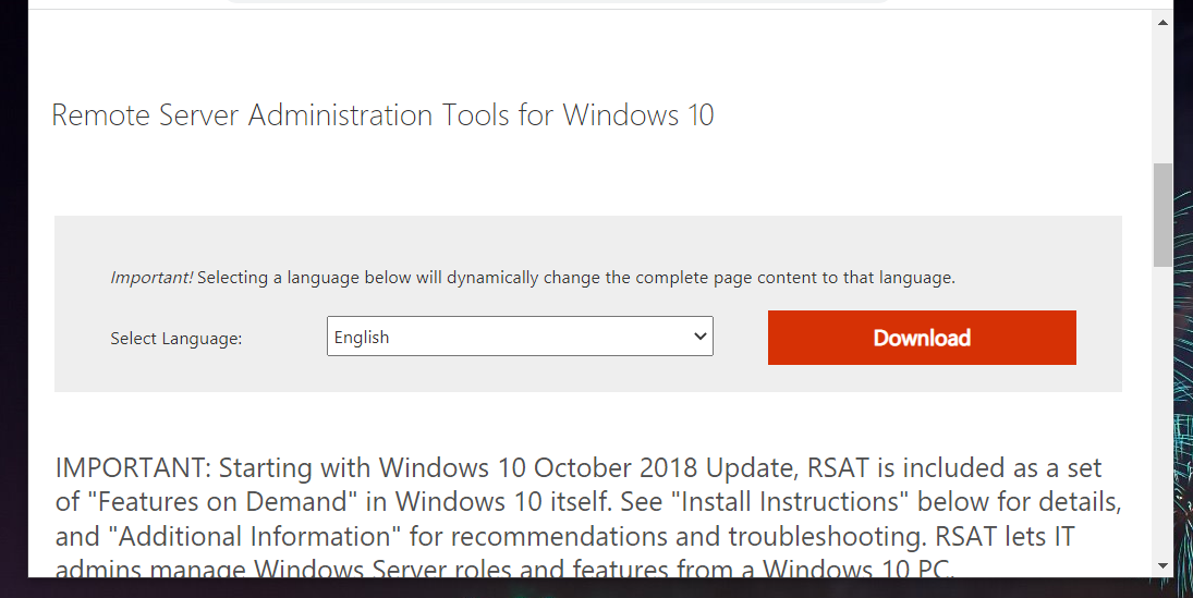 Download Button Install the Windows 10 Group Policy Management Console