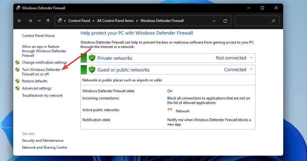 Turn Windows Defender Firewall on or off option minecraft launcher won't open windows 11