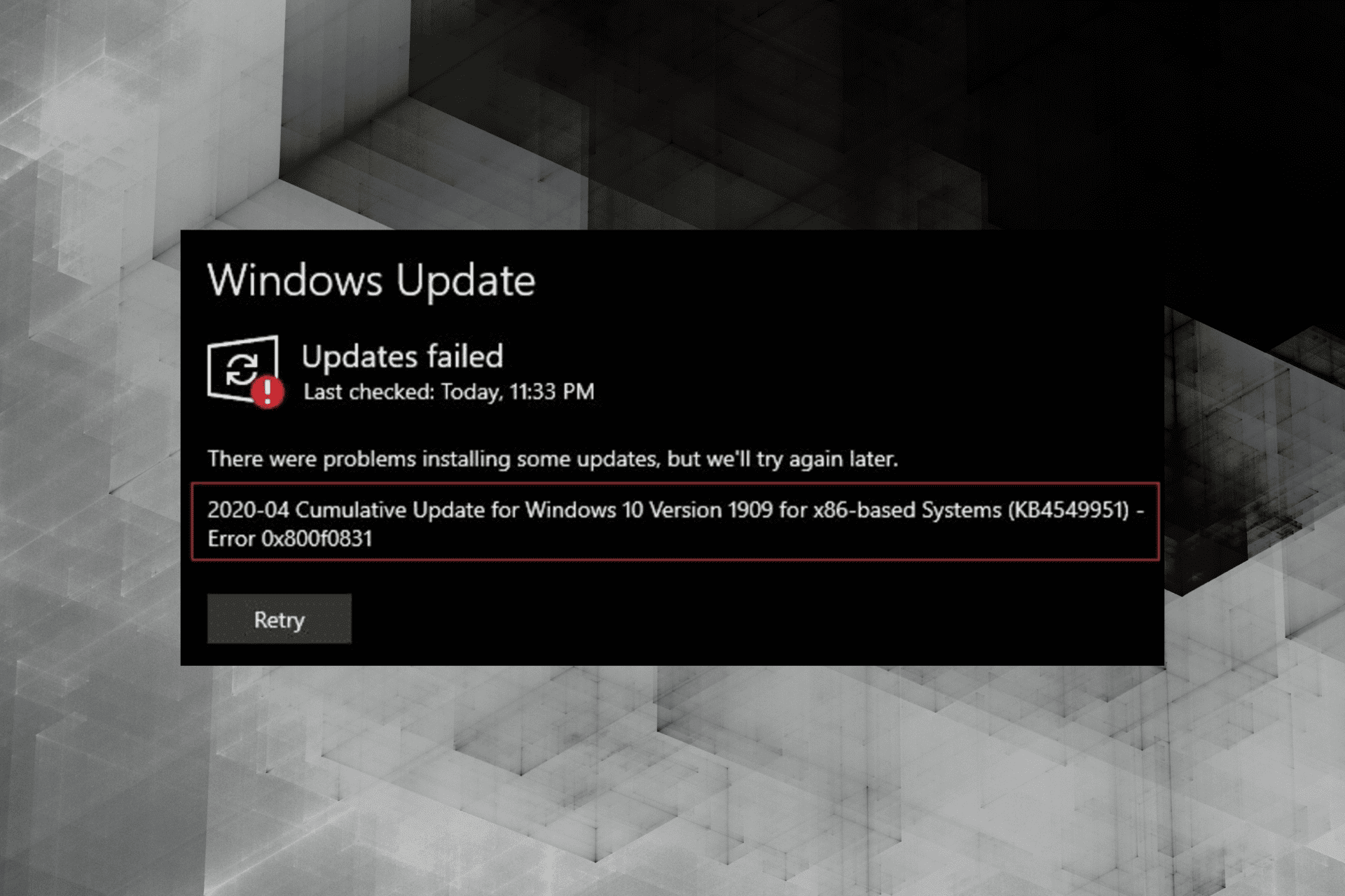 0x800f0831 Windows 11 installation error