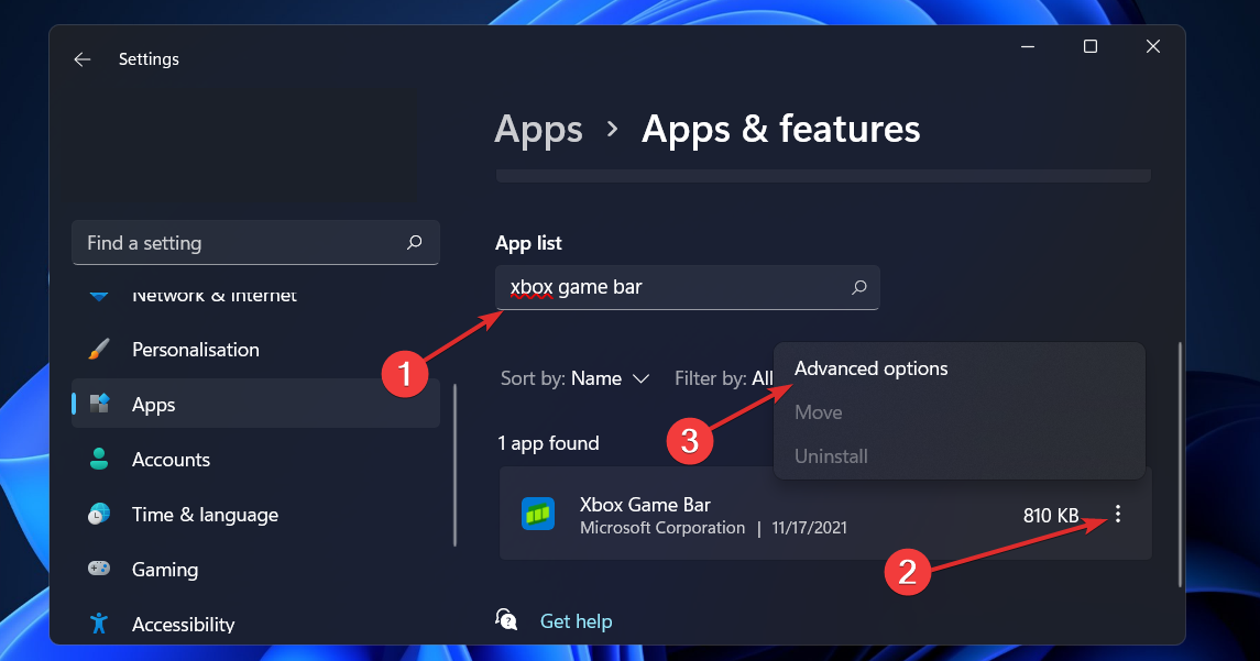 xbox-three-dot-advanced  xbox game bar not working windows 11