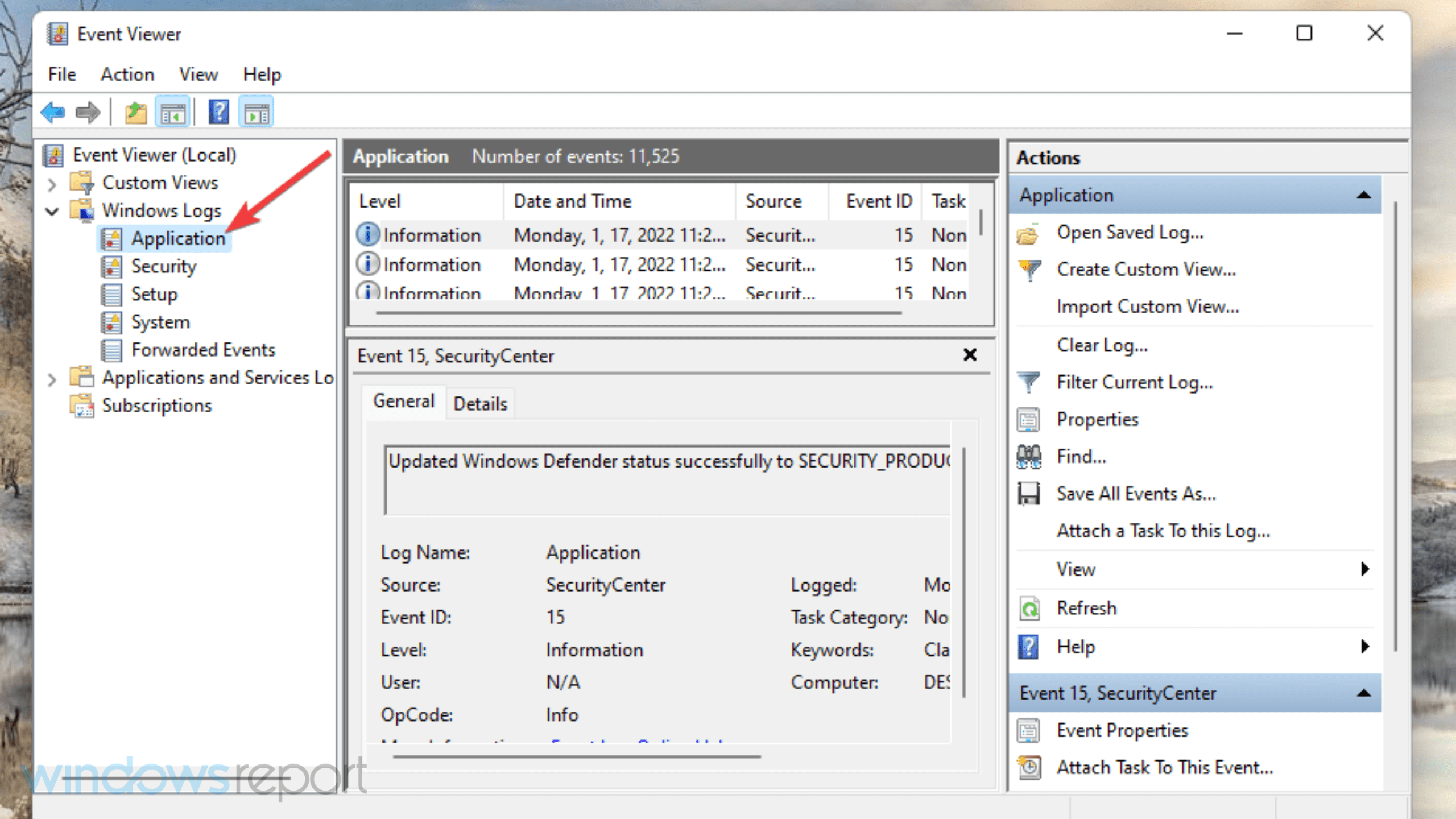 Application log category Windows Error Reporting Event ID 1001