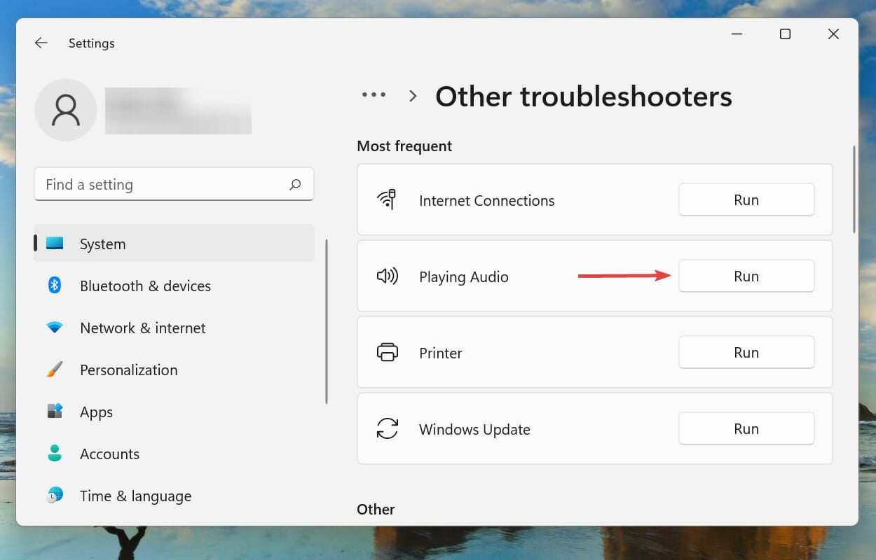 Run Playing Audio troubleshooter to fix windows 11 dolby atmos not working