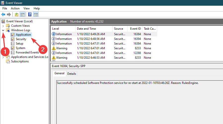 Navigating the Event Viewer App