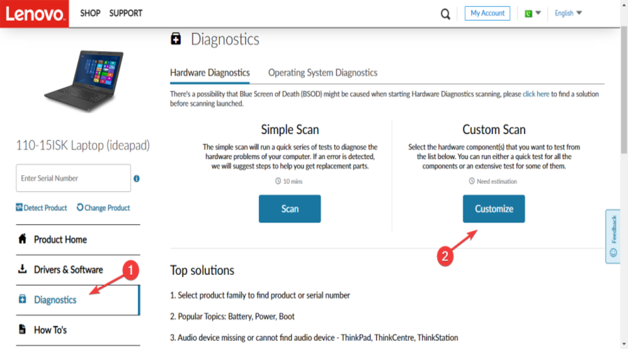 Using the Custom Scan Option in Lenovo Online Hardware Diagnostics