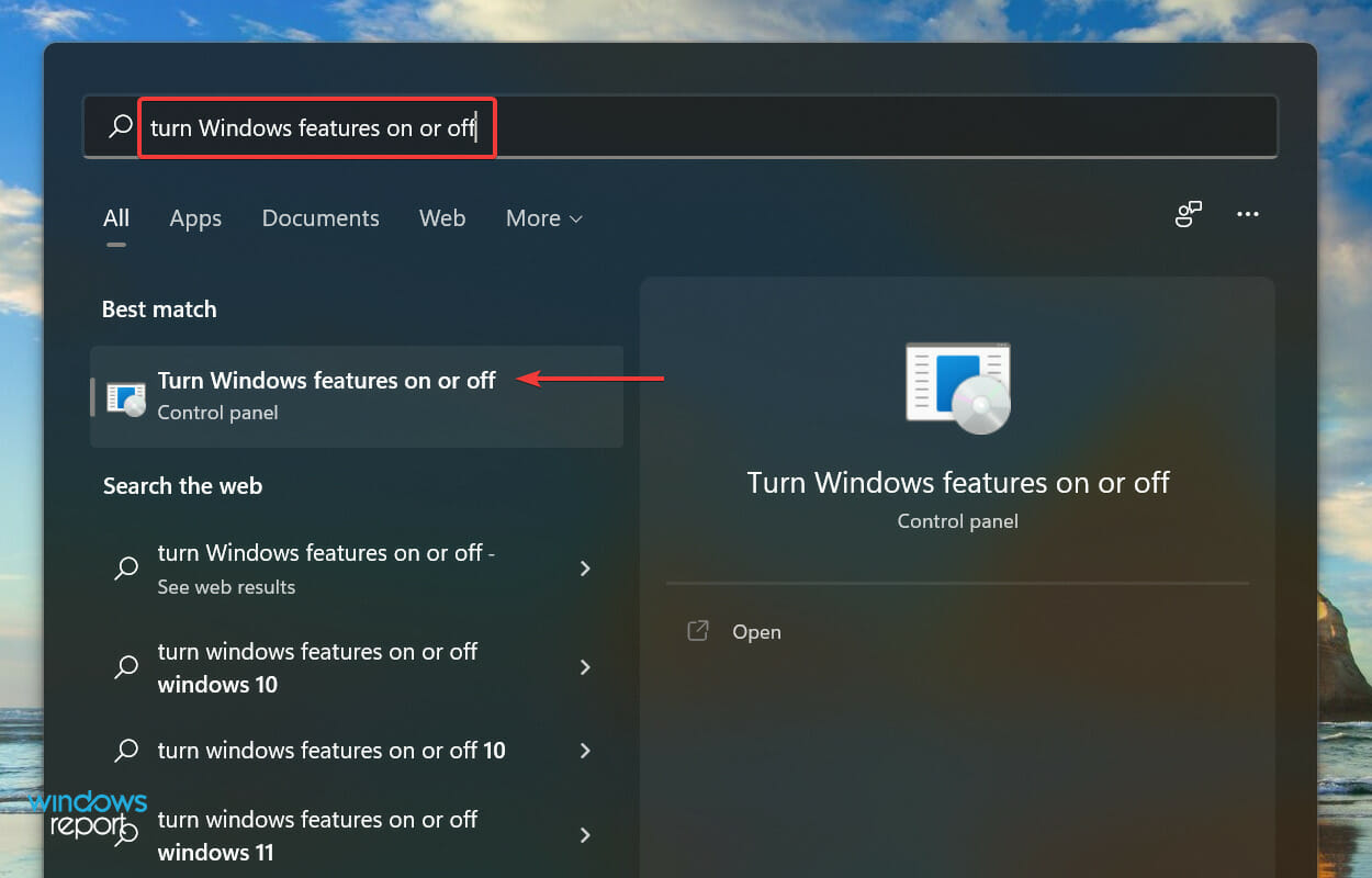 Turn Windows features on or off to fix 0x80071AB1