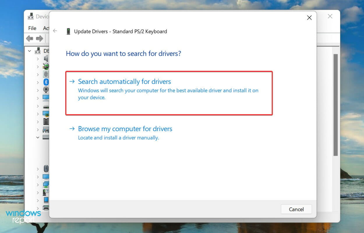 Search automatically for drivers to fix windows 11 not detecting keyboard
