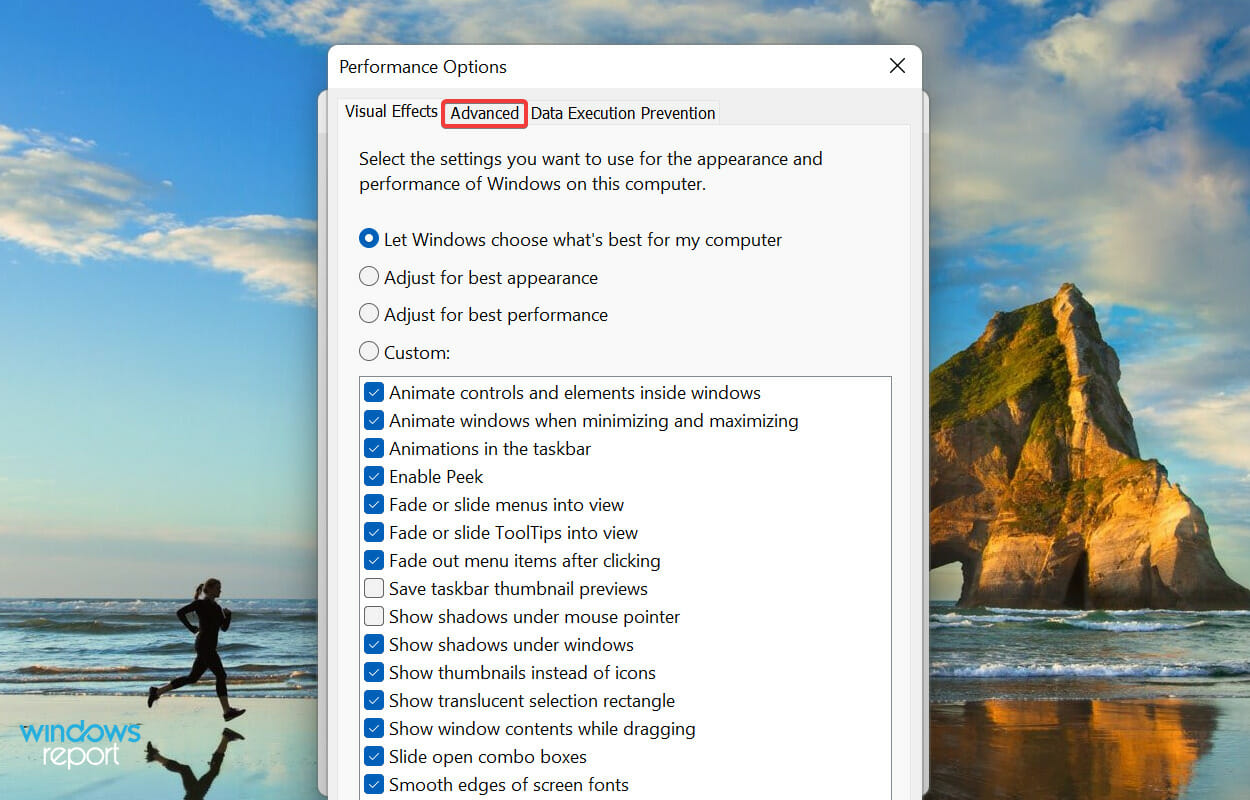 Go to Advanced tab to fix windows 11 not using all ram