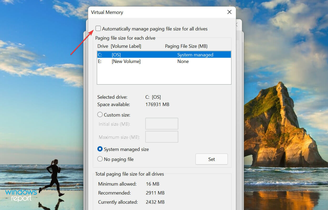 Disable Automatically manage paging file size for all drives to fix windows 11 not using all ram