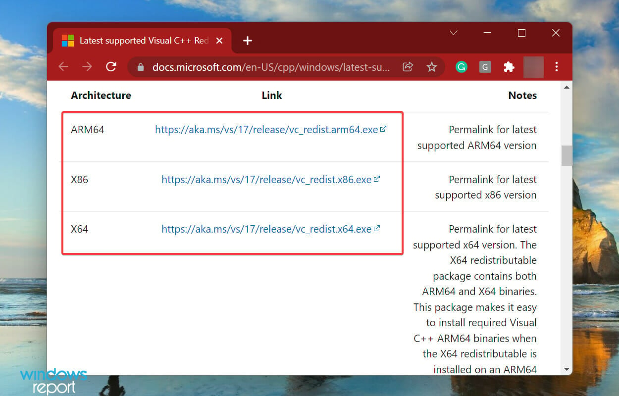 Download Microsoft Visual C++ Redistributable package to fix runtime error windows 11