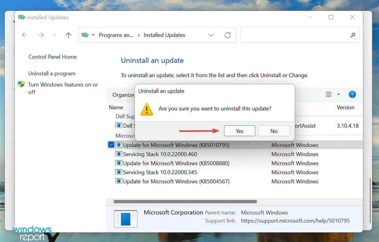 Confirm uninstall to fix Windows 11 shutdown box