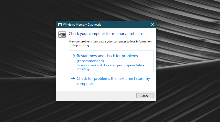 Windows Memory Diagnostic Options