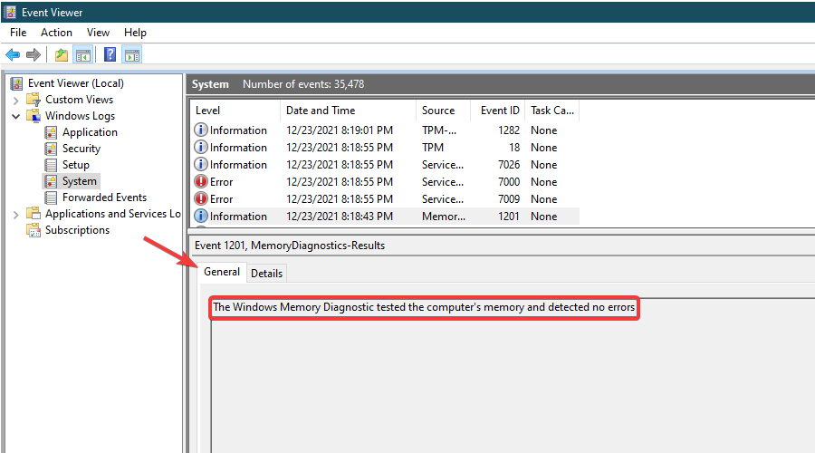 Viewing the Windows Memory Diagnostic Scan Result in Event Viewer