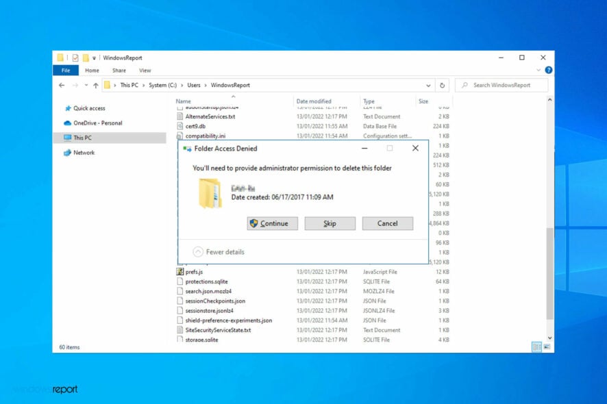 You need administrator permission to delete folder