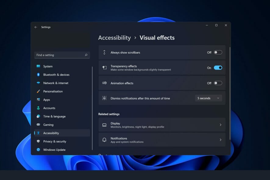 accessibility disable animations windows 11