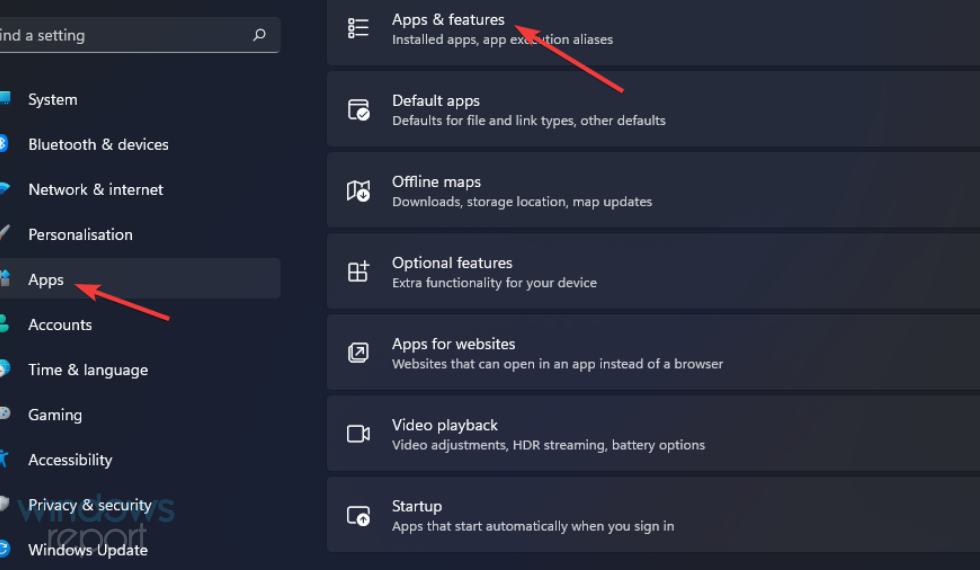 The Apps & features option disable dvr windows 11