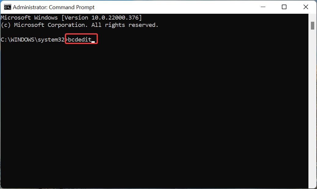 Execute bcdedit command to fix srttrail.txt windows 11