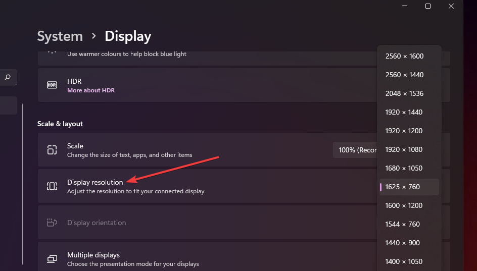 go to display resolution options