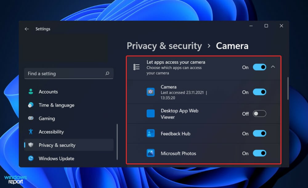 let-apps-access-camera app using camera in background windows 11