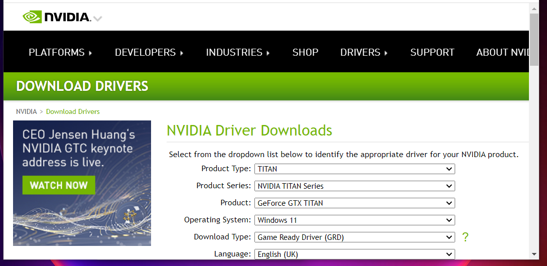 The NVIDIA download page windows 11 keeps freezing