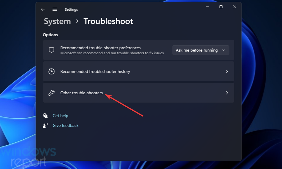 Other trouble-shooters navigation option 