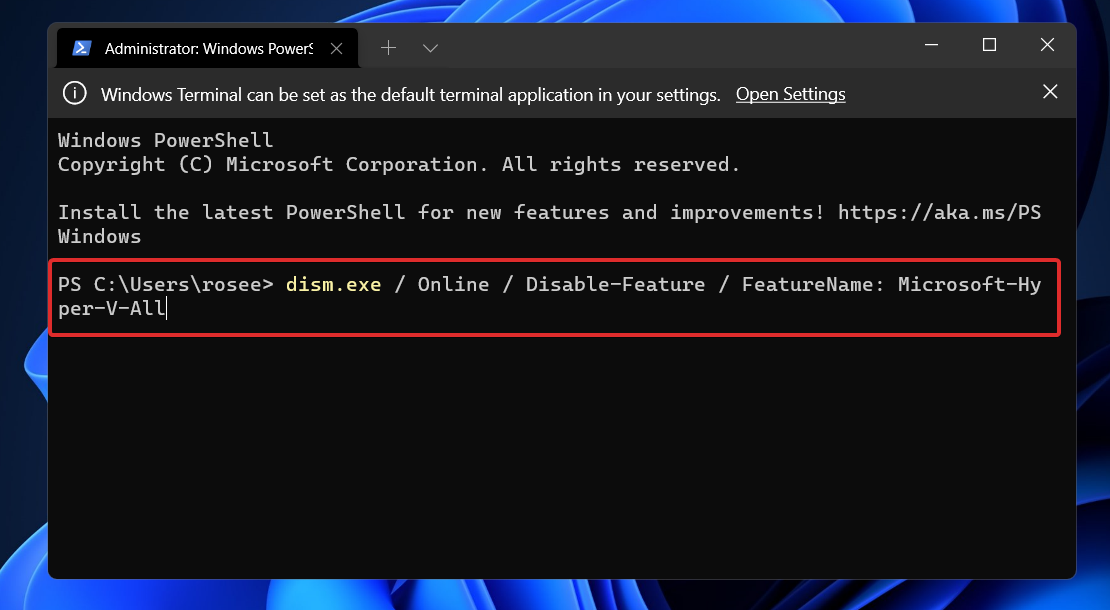 power-shell-hyperv disable hyper v windows 11