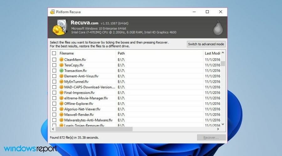 Recuva data recovery software for windows 11